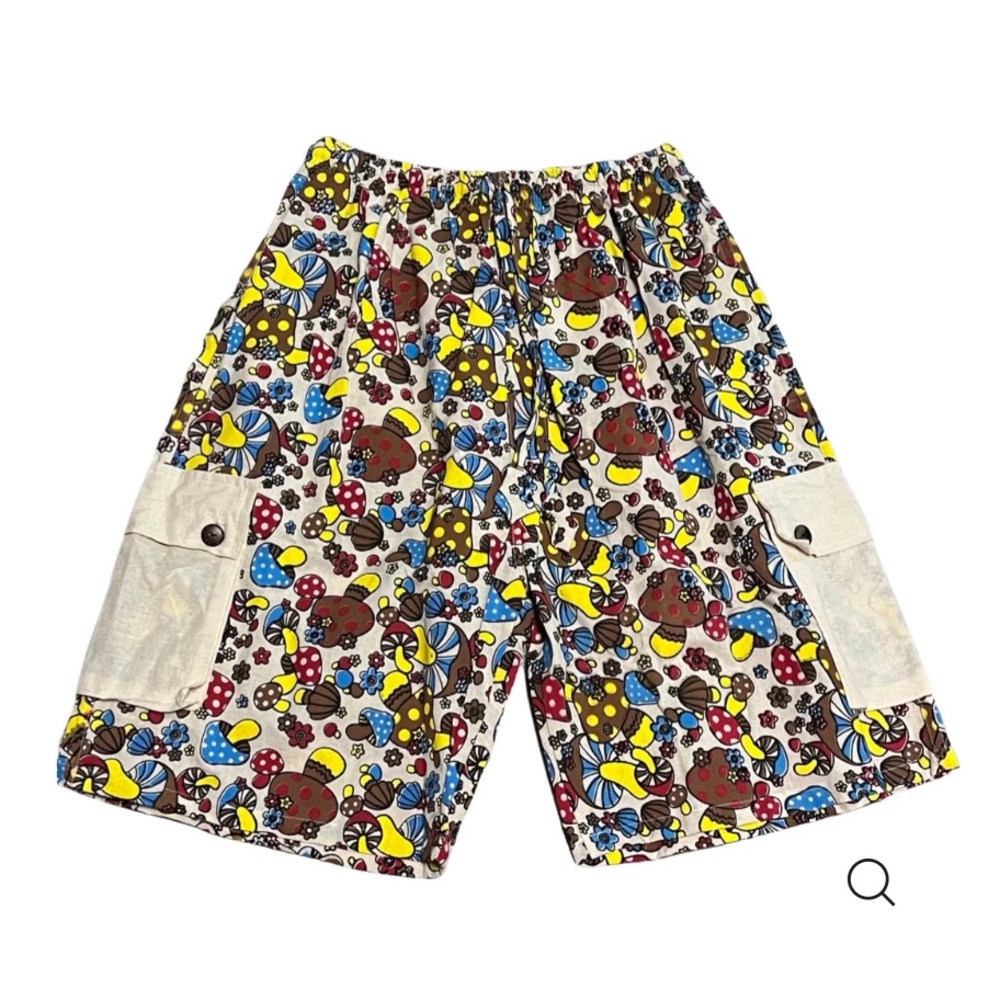 JAYLI HAND MADE 100% COTTON HIPPY STYLE GREEN MUSHROOM SHORTS UNISEX LARGE